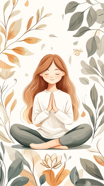 秋日冥想女孩插画