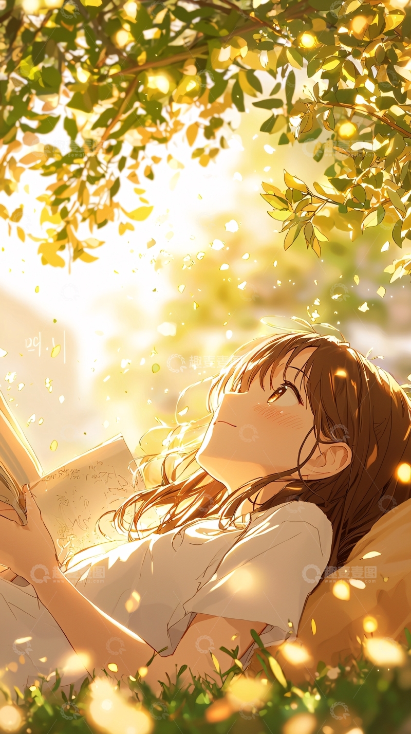 高清大图下载【趣麦麦图】阳光下的少女阅读场景