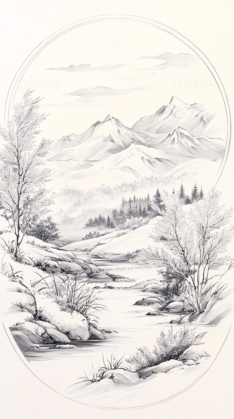 高清大图下载【趣麦麦图】雪山河流自然风景