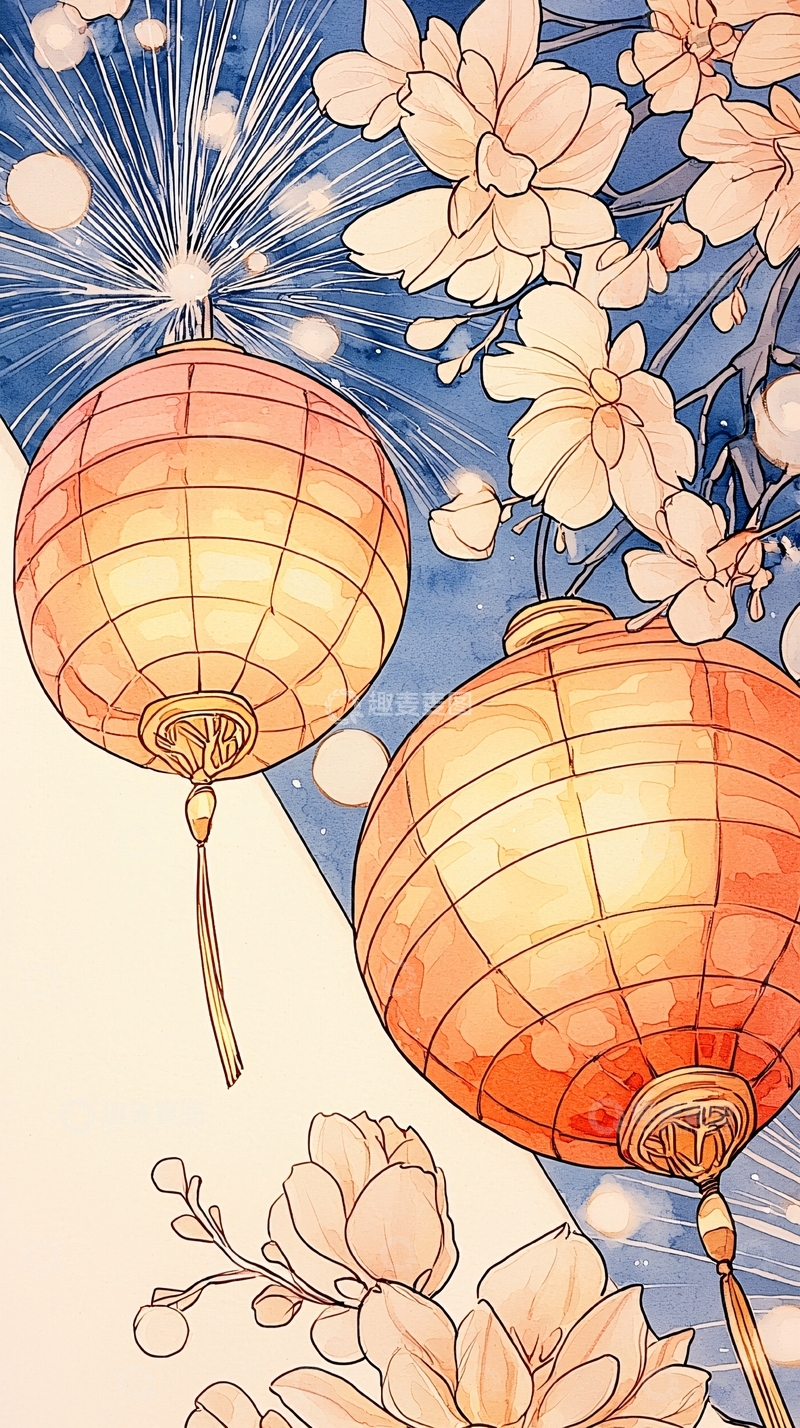 高清大图下载【趣麦麦图】灯笼与樱花夜景