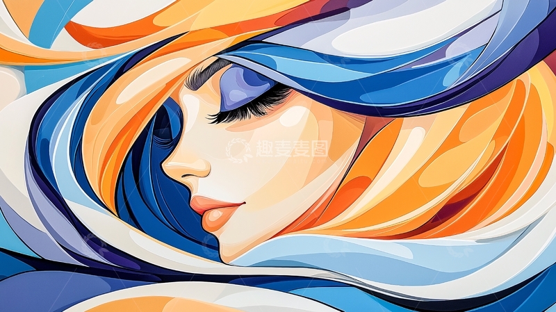 高清大图下载【趣麦麦图】色彩流动的抽象女性肖像