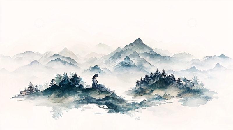 高清大图下载【趣麦麦图】山水间静坐的旅人