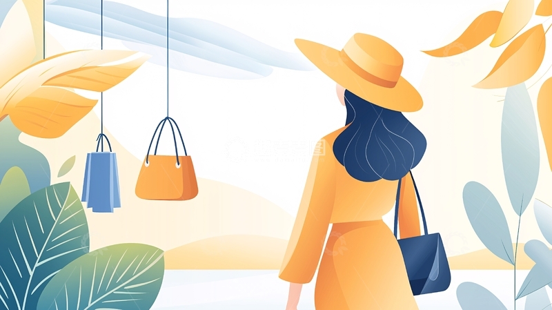 高清大图下载【趣麦麦图】夏日购物场景插画
