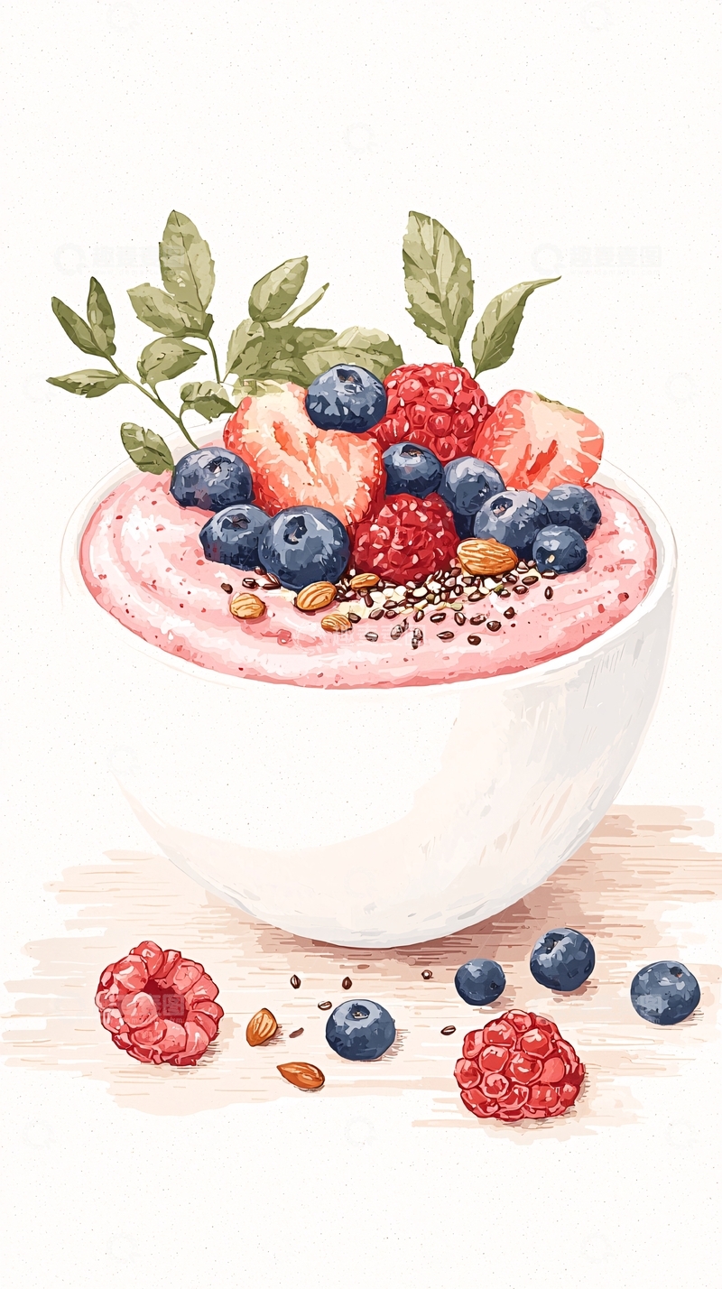 高清大图下载【趣麦麦图】草莓蓝莓酸奶水果杯