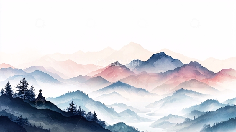 高清大图下载【趣麦麦图】山间静谧的旅人