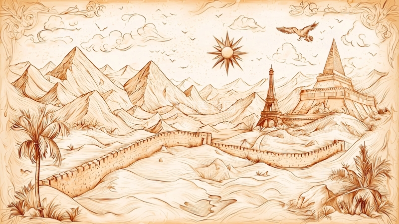 高清大图下载【趣麦麦图】长城与金字塔的梦幻风景