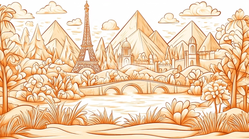 高清大图下载【趣麦麦图】金字塔与埃菲尔铁塔的梦幻风景