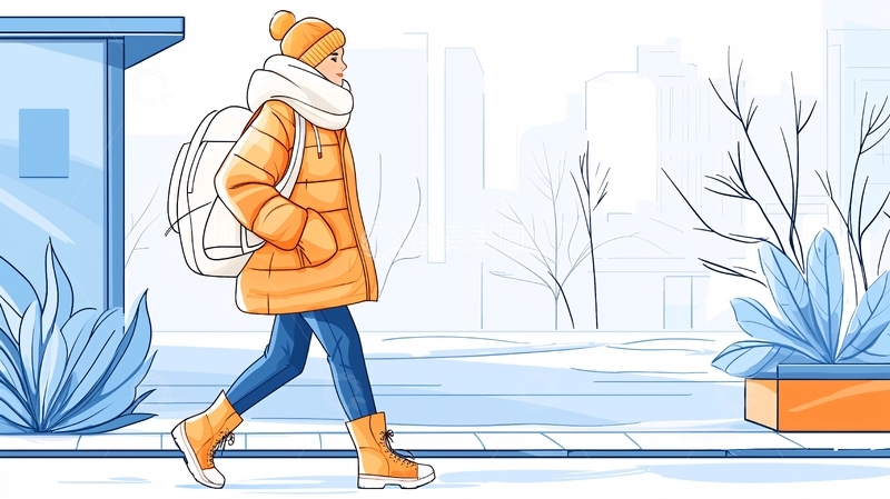 高清大图下载【趣麦麦图】冬日校园行路女孩插画