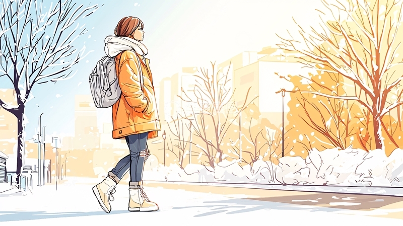 高清大图下载【趣麦麦图】冬日街头漫步的女孩