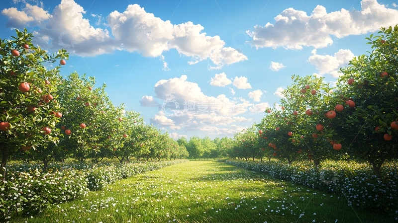 高清大图下载【趣麦麦图】阳光下的果园风景