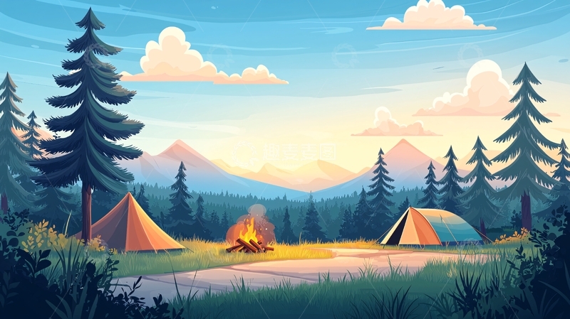 高清大图下载【趣麦麦图】森林露营野营场景