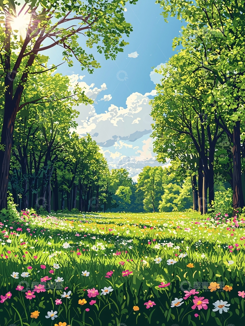 高清大图下载【趣麦麦图】夏日森林花海