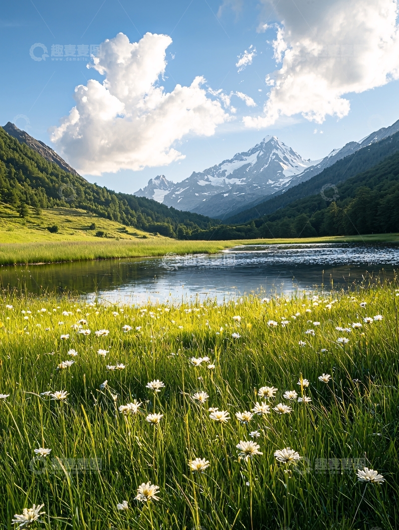 高清大图下载【趣麦麦图】雪山下的宁静湖泊