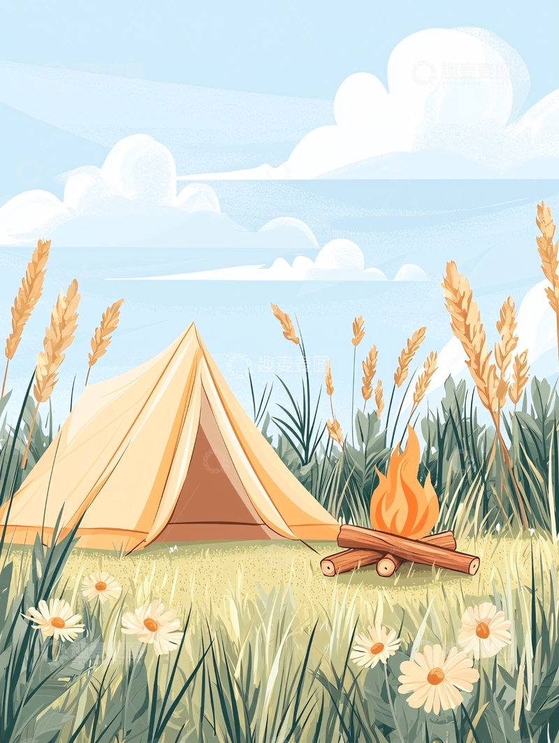 高清大图下载【趣麦麦图】露营帐篷与篝火的自然风光