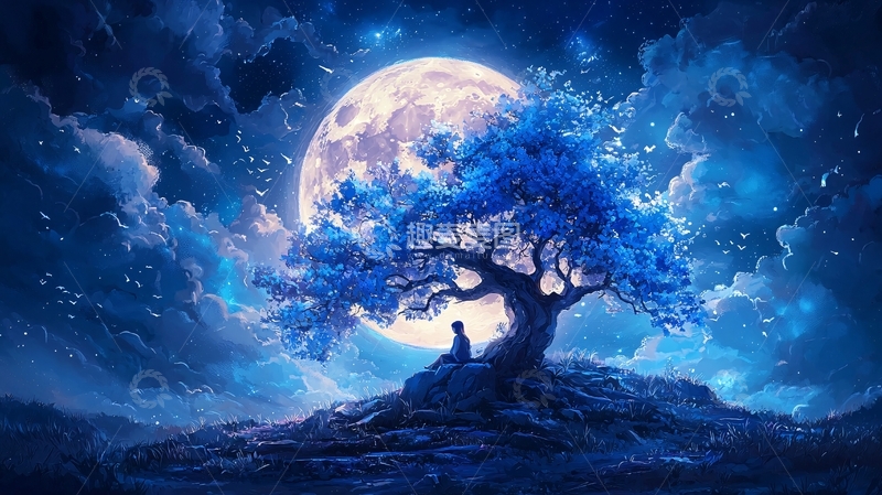 高清大图下载【趣麦麦图】夜空下的树与人