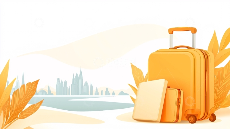 高清大图下载【趣麦麦图】旅行箱与热带植物背景