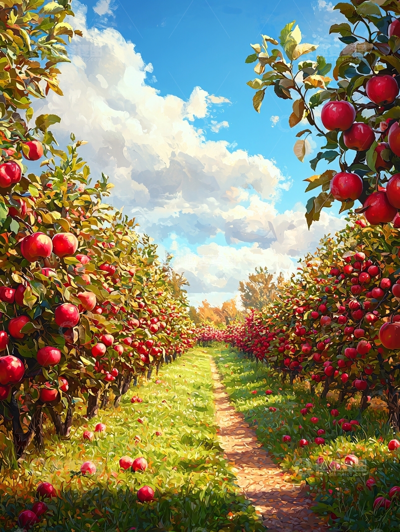 高清大图下载【趣麦麦图】秋日果园苹果丰收