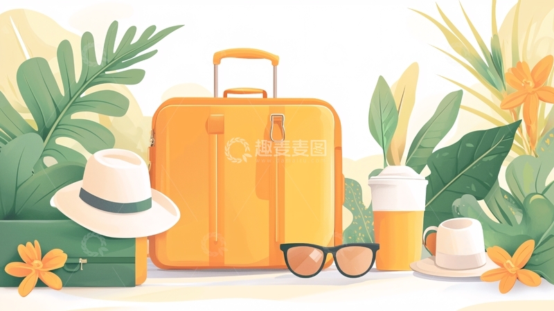 高清大图下载【趣麦麦图】夏日旅行必备物品插画