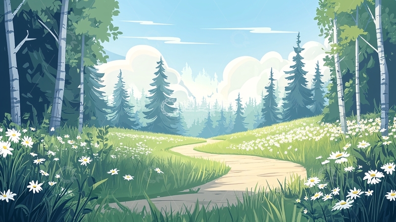 高清大图下载【趣麦麦图】森林小径与野花