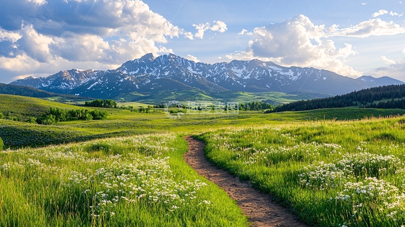 高清大图下载【趣麦麦图】山间小径与花海
