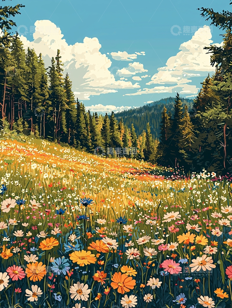 高清大图下载【趣麦麦图】夏日森林野花风景