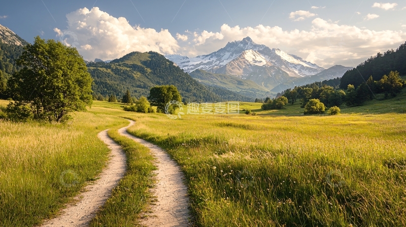高清大图下载【趣麦麦图】山间小路与草地美景