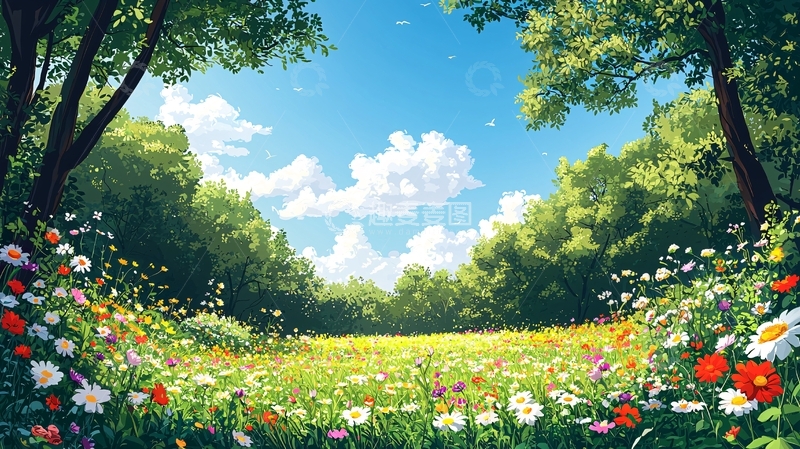 高清大图下载【趣麦麦图】夏日森林花海风景图