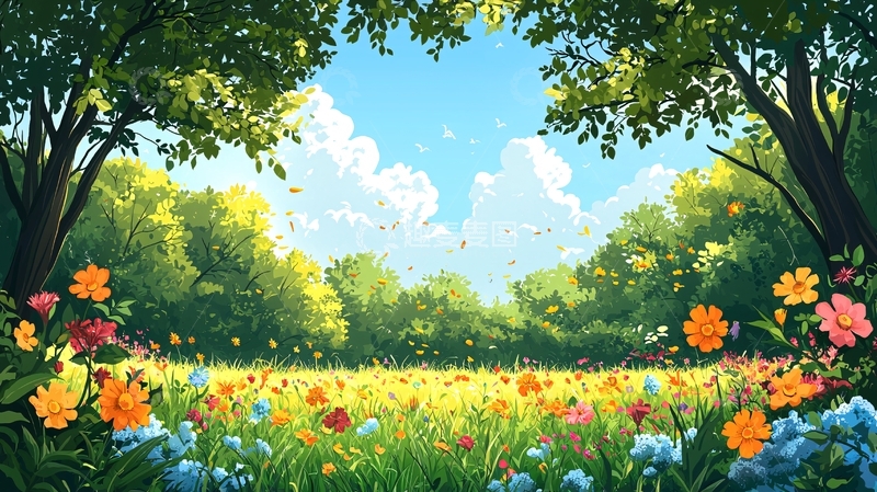 高清大图下载【趣麦麦图】夏日森林花海风景图