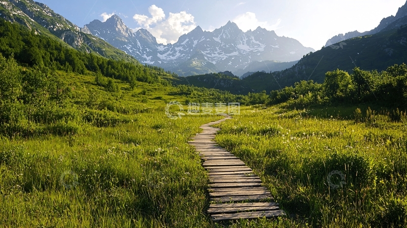 高清大图下载【趣麦麦图】山间木桥徒步旅行风景