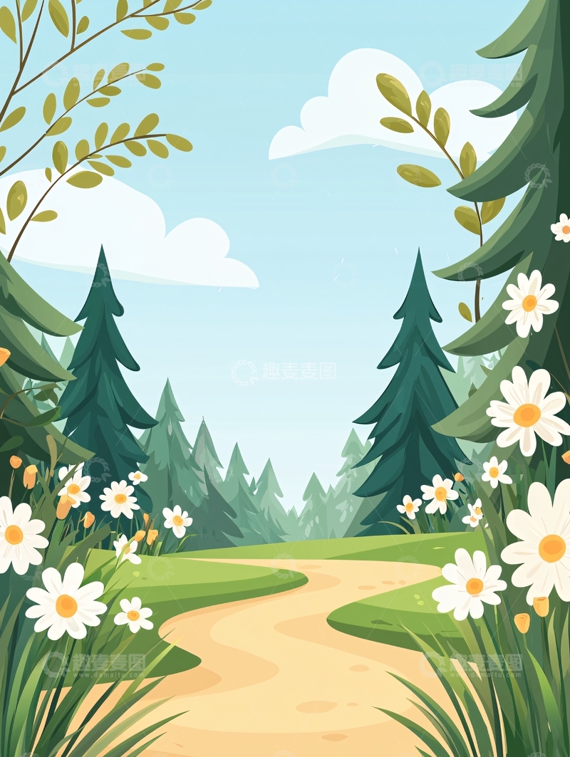 高清大图下载【趣麦麦图】森林小径与野花
