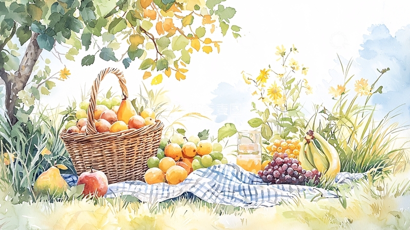 高清大图下载【趣麦麦图】秋日果园野餐篮水果