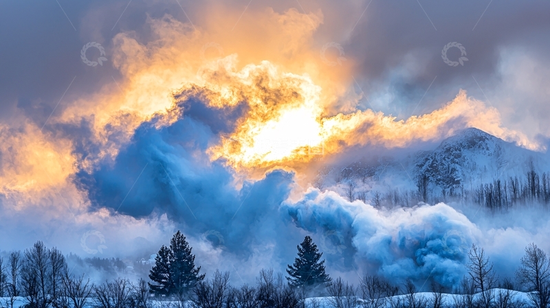 高清大图下载【趣麦麦图】冬日山间云雾缭绕