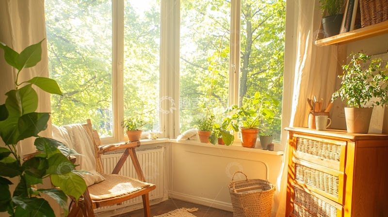 高清大图下载【趣麦麦图】阳光明媚的室内植物角落