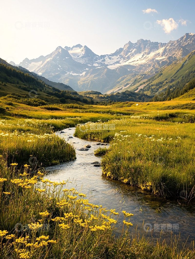 高清大图下载【趣麦麦图】阿尔卑斯山谷溪流自然风光