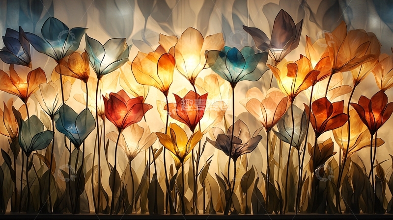 高清大图下载【趣麦麦图】光影中的彩色花朵艺术插画