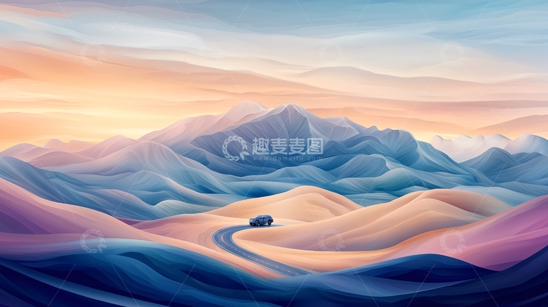 高清大图下载【趣麦麦图】沙漠公路日落风景