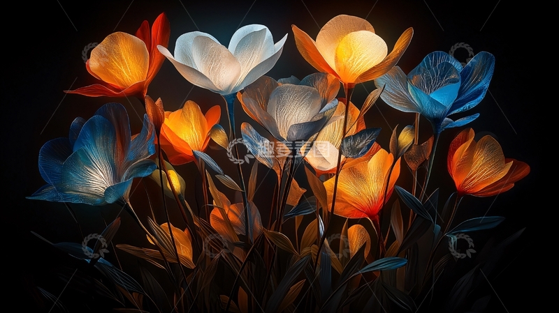 高清大图下载【趣麦麦图】梦幻色彩花卉艺术插画