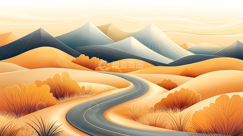 高清大图下载【趣麦麦图】沙漠中的蜿蜒小路