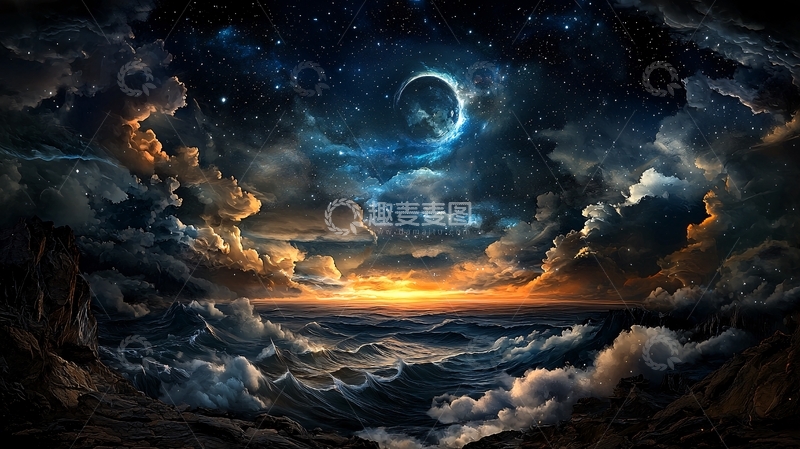 高清大图下载【趣麦麦图】夜海星辰幻想风景