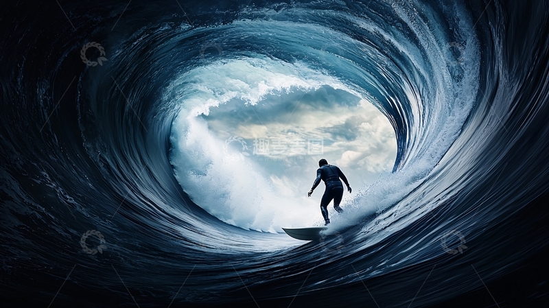 高清大图下载【趣麦麦图】冲浪者在巨浪中穿越