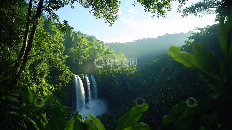 高清大图下载【趣麦麦图】热带雨林中的瀑布美景