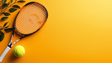 网球拍与网球的黄色背景图