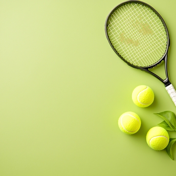 网球拍与网球绿色背景