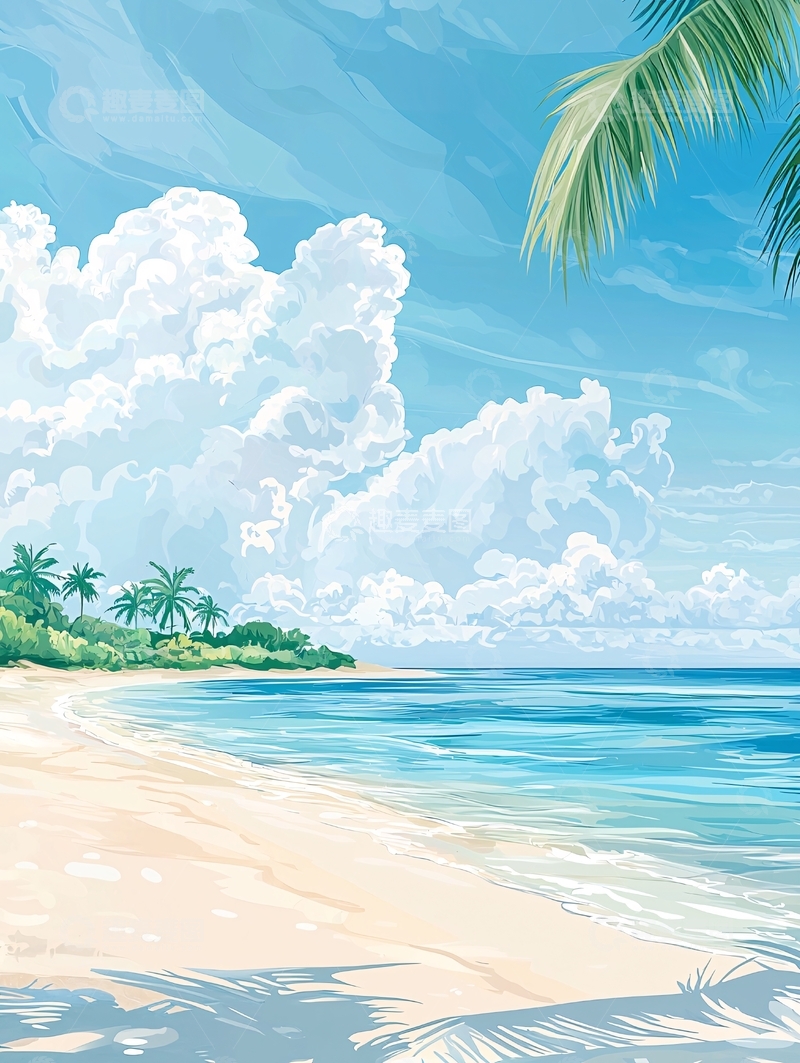 高清大图下载【趣麦麦图】热带海滩风景插画