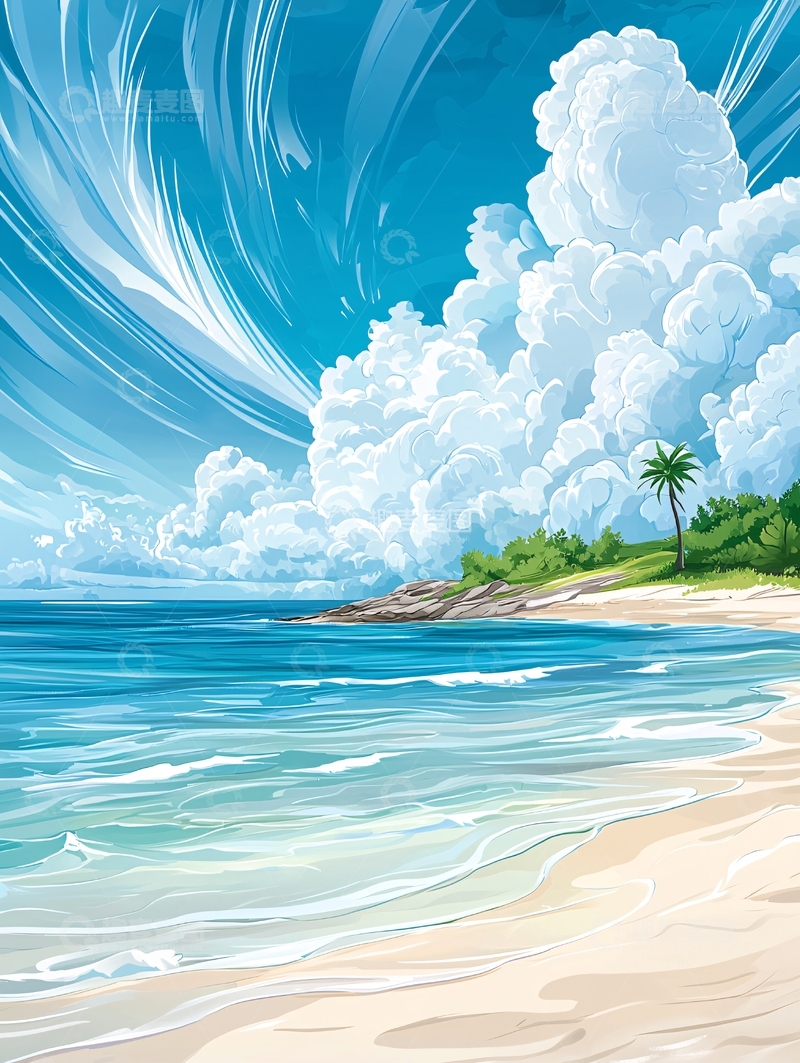 高清大图下载【趣麦麦图】热带海滩与蓝天白云