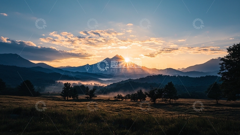 高清大图下载【趣麦麦图】日出山间宁静自然风光