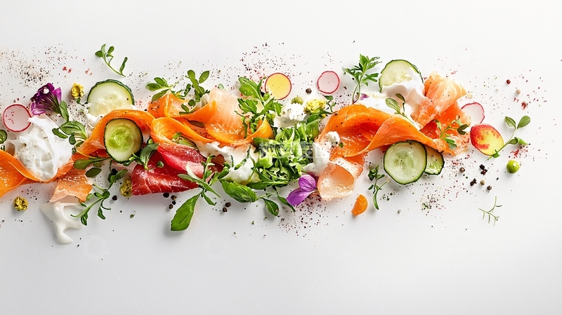 高清大图下载【趣麦麦图】烟熏三文鱼配蔬菜沙拉
