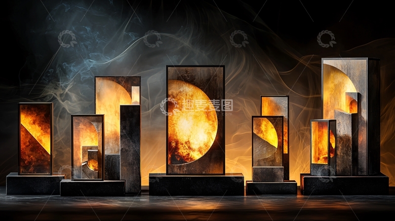 高清大图下载【趣麦麦图】燃烧的火焰与抽象几何形状