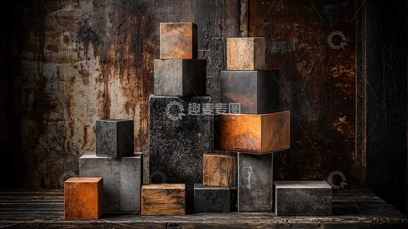 高清大图下载【趣麦麦图】金属质感立方体堆叠展示