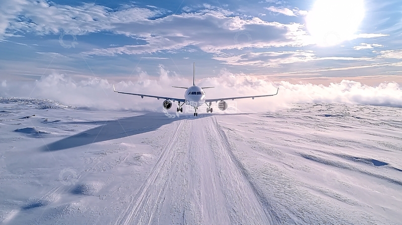 高清大图下载【趣麦麦图】飞机在雪地上空飞行